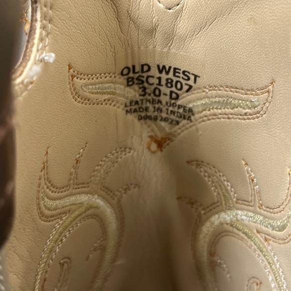 Old West Kids Leather Square Toe Cowboy Boots Sz 3 Western Country South - Picture 6 of 14